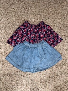 Bundle of GAP Girls Navy Floral Skort & Light Blue Denim Skirt Set- M